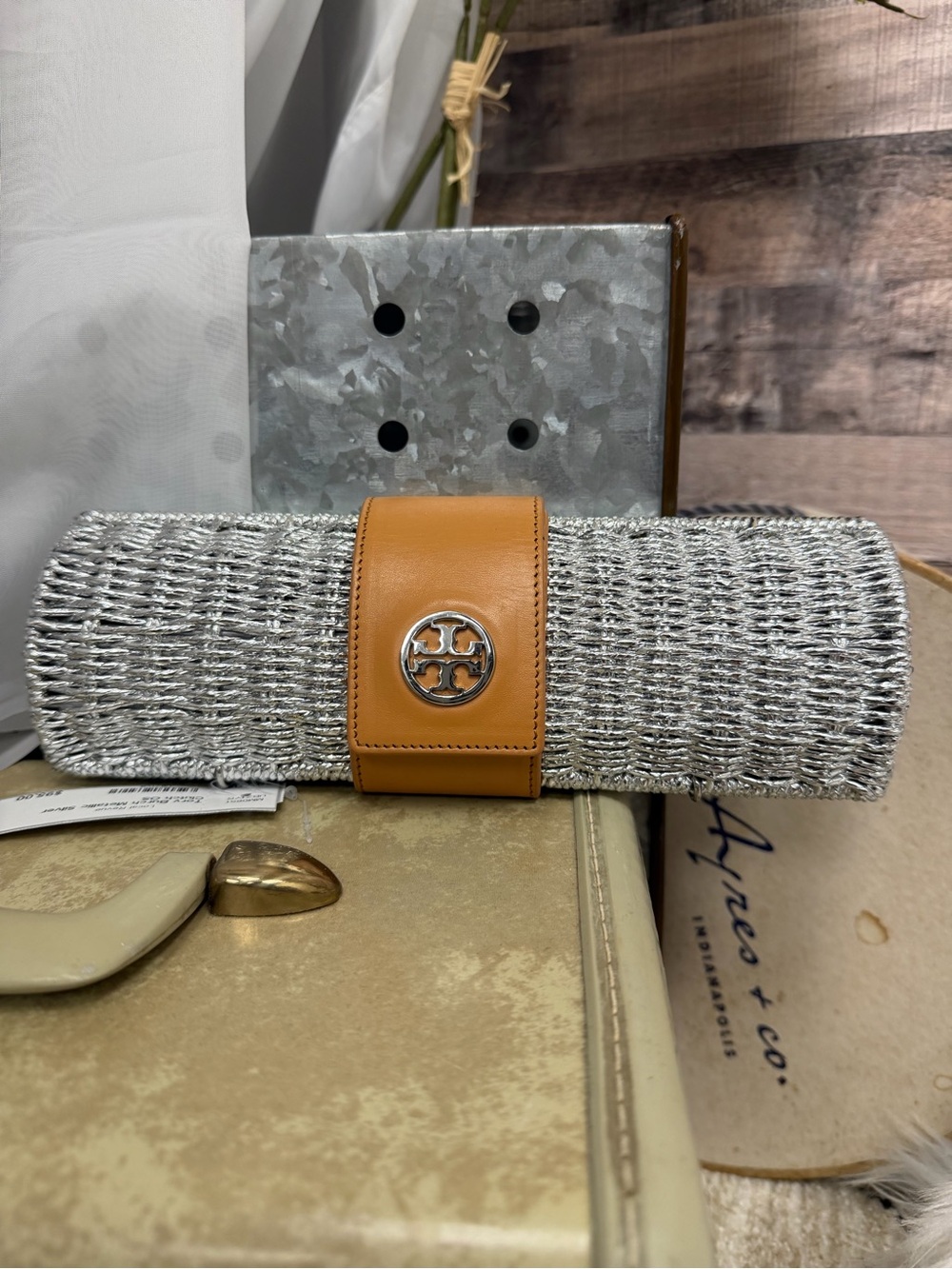 Tory Burch Metallic Silver Clutch OS
